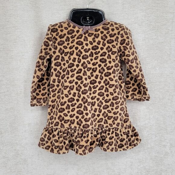GAP Other - Gap Y2K Leopard Print Ruffle Hem Velour Dress Girls Infant Baby Size 3 to 6 mo